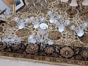 lot 891 image: Ornate Light Set - (2) Chandeliers, (5) Wall Mounted Lights
