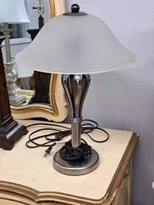 lot 892 image: Metal Table Lamp with Glass Lamp Shade