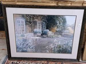 lot 925 image: Wall Art - Patio Scene , Wood FrameDouble Matte
