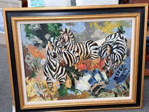 lot 931 image: Oil Painting - Zebra by D. Perry Signed , FramedSingle Matte