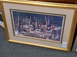 lot 933 image: Print - Dogs & Hunters by Sponenberg Signed , FramedSingle Matte
