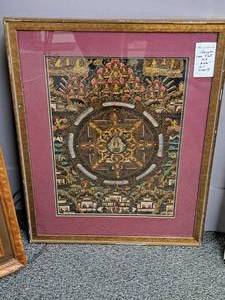 lot 939 image: Wall Art - Thongka From Tibet P-18 , Wood FrameDouble MatteGlass