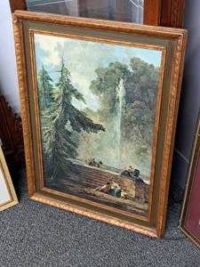 lot 940 image: Painting - Fountain Scene , Wood Frame