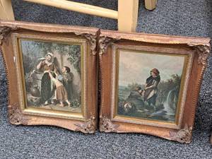 lot 953 image: Lot of (2) Wall Art - Doing Chores , Wood Frame