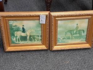 lot 956 image: Lot of (2) Prints - Hunting on Horse with Dogs , Framed