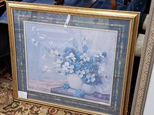 lot 958 image: Painting - Floral by A.D. Greer Signed , FramedSingle MatteGlass