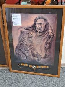lot 964 image: Lithograph - Grandfather Calls by Donna J. Jacobson #378575 Signed&Numbered circa 1985 , Wood FrameGlass