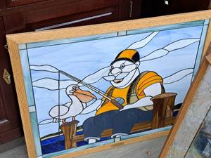 lot 971 image: Stained Glass Wall Art - D Glass Studio by Don Goodroad , Wood Frame