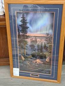 lot 970 image: Wall Art - Night Fire by Kim Norlien Signed circa 2001 , Wood FrameSingle MatteGlass