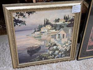 lot 992 image: Print - Harbor Scene by M. Simandle Signed , Framed