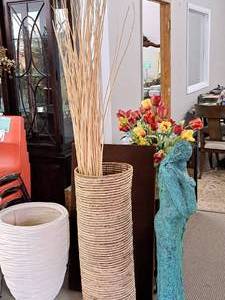 lot 1004 image: Wicker Cylinder Planter with Stick Dcor 36