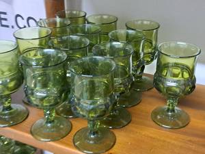 lot 1170 image: Lot of (13) Green Glass Stem Glasses