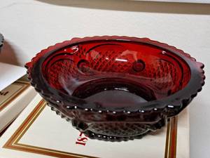 lot 1188 image: Lot of (6 Boxes) Avon 1876 Cape Cod Collection Red Glass Dessert Bowls 1-count