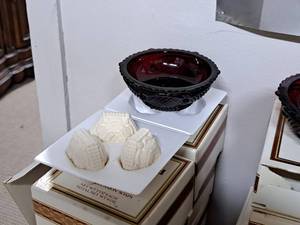 lot 1187 image: Lot of (6 Boxes) Avon 1876 Cape Cod Collection Red Glass Dessert Bowl with Three Special Occasion Soaps 1-count