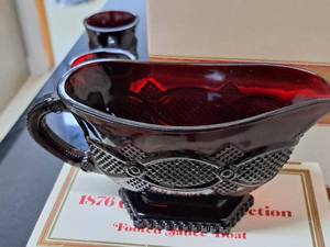 lot 1186 image: Avon 1876 Cape Cod Collection Red Glass Footed Sauce Boat