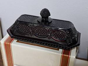 lot 1190 image: Avon 1876 Cape Cod Collection Red Glass Covered Butter Dish