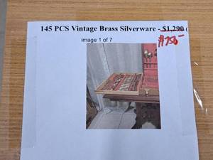 lot 566 image: Vintage Brass Silverware Set 145-piece with Wood Case
