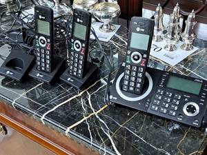 lot 1620 image: AT&T Phone System - Base Station, (3) Phones and (3) Chargers