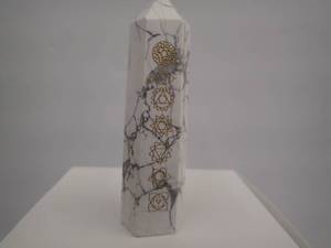 HOWLITE White Obelisk 3-34 High w 7 Chakra Symbols