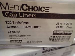 Trash Can Liners 1 Case - 33 Gallon, 250Case  33x39  .65mil  Clear