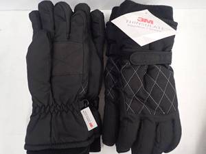 Womens Gloves (2 pair) MEDIUM  Black -Thinsulate- Fleece Lined, Nylon Outer wPalm Grip