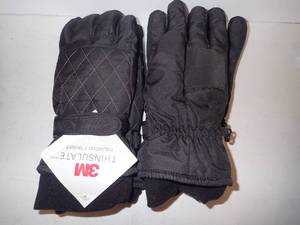 Womens Gloves (2 pair) MEDIUM  Black -Thinsulate- Fleece Lined, Nylon Outer wPalm Grip