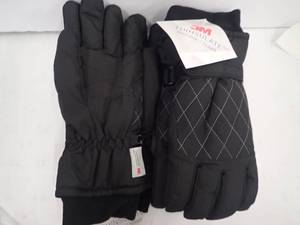 Womens Gloves (2 pair) MEDIUM  Black -Thinsulate- Fleece Lined, Nylon Outer wPalm Grip