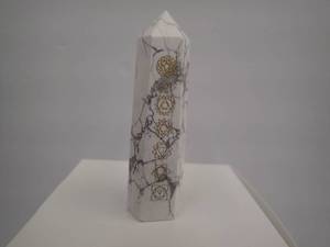 HOWLITE White Obelisk 3-34 High w 7 Chakra Symbols