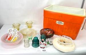lot 227 image: Antique Rare  Random Glass Items and Thermos Cooler (without lid)