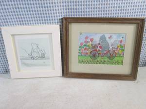 lot 246 image: (EC1) Framed Winnie The Pooh and Piglet Pencil Print and Vintage Elephant Print 1978