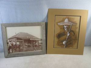 lot 250 image: (C-3) Framed Judge Roy Bean Photo and Glen S Hopkinson Painting (No Frame)