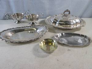 lot 270 image: (EW3) Assorted Vintage Silver Plated Etc Decor - See Photos For Markings