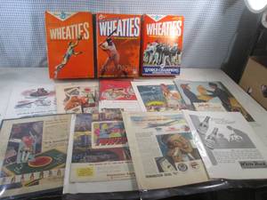 lot 271 image: (EW3) Assorted Vintage Magazine Ads and 3 Wheaties Cereal Boxes Empty