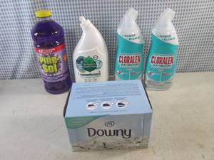 lot 42 image: (F-0) Assorted Bathroom Cleaners, Multi-Pupose Cleaner and Dryer Sheets