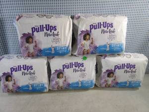 lot 43 image: (CS) Lot of 5 - 16 Count 3T-4T Huggies Pull-Ups New Leaf Training Underwear