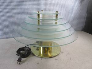 lot 83 image: (A-3) Mid Century Modern Tiered Glass Dimmable Lamp - Heavy - Works