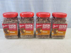 lot 105 image: (B-3) 4 Containers Fisher Oven Roasted Mammoth Pecans 17oz each - Past Date