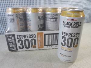 lot 126 image: (C-1) 12 Cans Black Rifle Caramel Vanilla Espresso 300 Triple Shot Columbian Coffee Best by Mar 2024