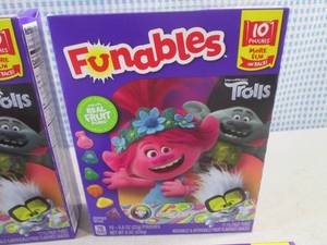 lot 136 image: (B-3) 4 Boxes Funables Trolls Snacks 10 Pouches per Box Past Date