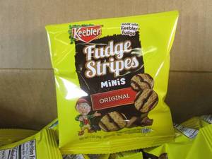 lot 144 image: (EC2) Case of 130 Bags Keebler Fudge Stripes Original Minis Cookies 1oz Bags Past Date