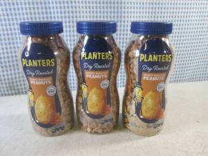 lot 170 image: (C-3) 3 Jars of Planters Dry Roasted Honey Roasted Peanuts Past Date