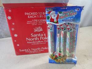 lot 193 image: (C-2) Box of 12 Packs of Santas North Poles Marshmallow Poles