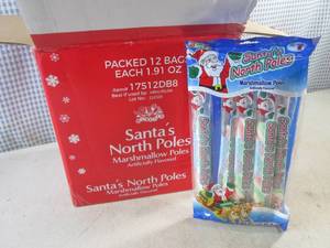 lot 194 image: (C-2) Box of 12 Packs of Santas North Poles Marshmallow Poles