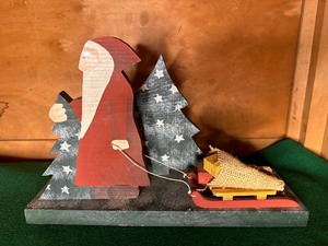 Folk Art Wood Santa Pulling Sled - Approximately 12L x 7.5H