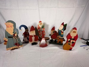Variety of Vintage Hand CarvedHand Made Painted Wood Folk Art Santas