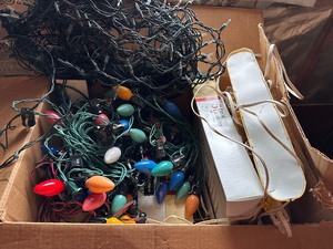 Box of Vintage Christmas Lights Including Several Boxes of 5 Light Candoliers
