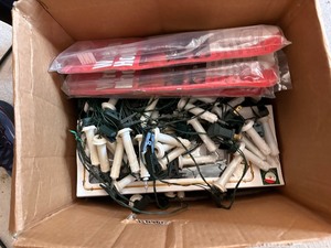 Box of Vintage Novelty Clip on Christmas Tree Lights and Wreath Door Hangers