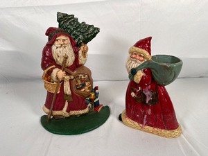 Vintage Christmas St. NickSanta Cast Iron Door Stop of Santa and Vintage Midwest of Cannon Falls Cast Iron Santa Candle Holder or Door Stop