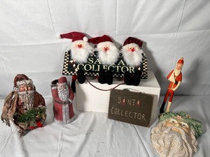 Santa Collector Set - Midwest Imports Ceramic Santa Wall Plaque 9, Banged Up Santa in a Sling, Santa Collector Signs, Resin Santa Vase Planter, and Old World Santa