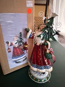 Metal Santa Holding Tree with Box